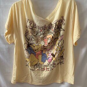 DISNEY Winnie the Pooh & Friends Off the Shoulder Tee in Pale Yellow Sz LARGE